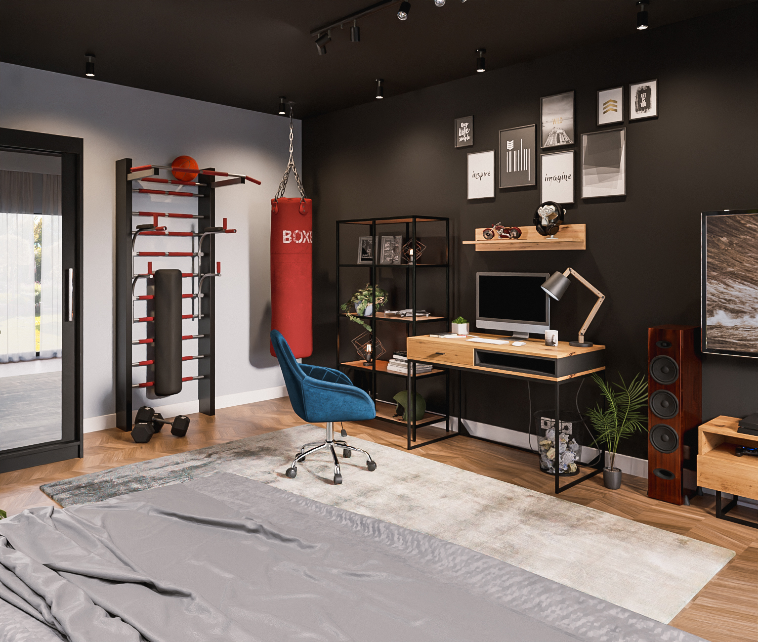 Przytulny salon z kawałkiem sztruksu