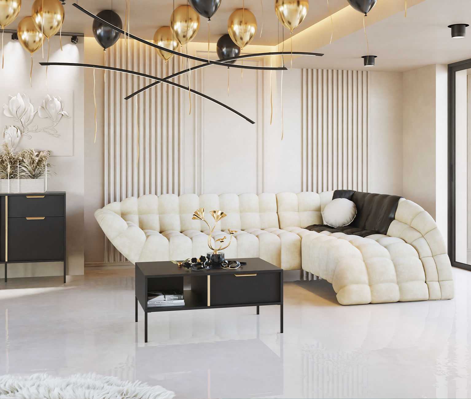 Przytulny salon z kawałkiem sztruksu